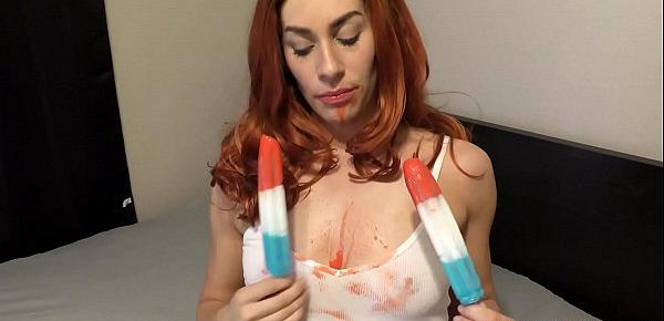  Redhead MILF Rai Shows Off Her Blowjob Skills Sucking Giant Popsicles Like They Are Your Hard Cock